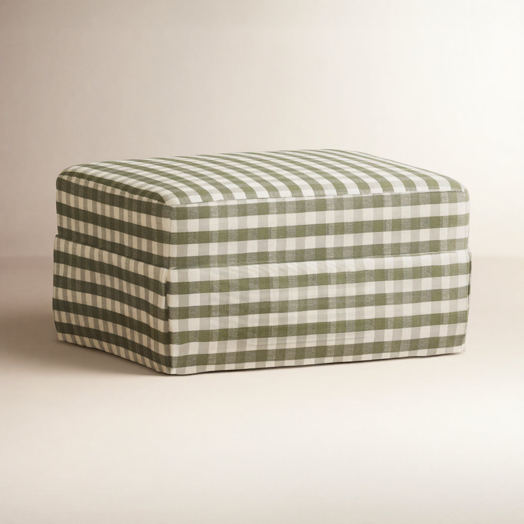 Crawford Upholstered Ottoman, Green Gingham
