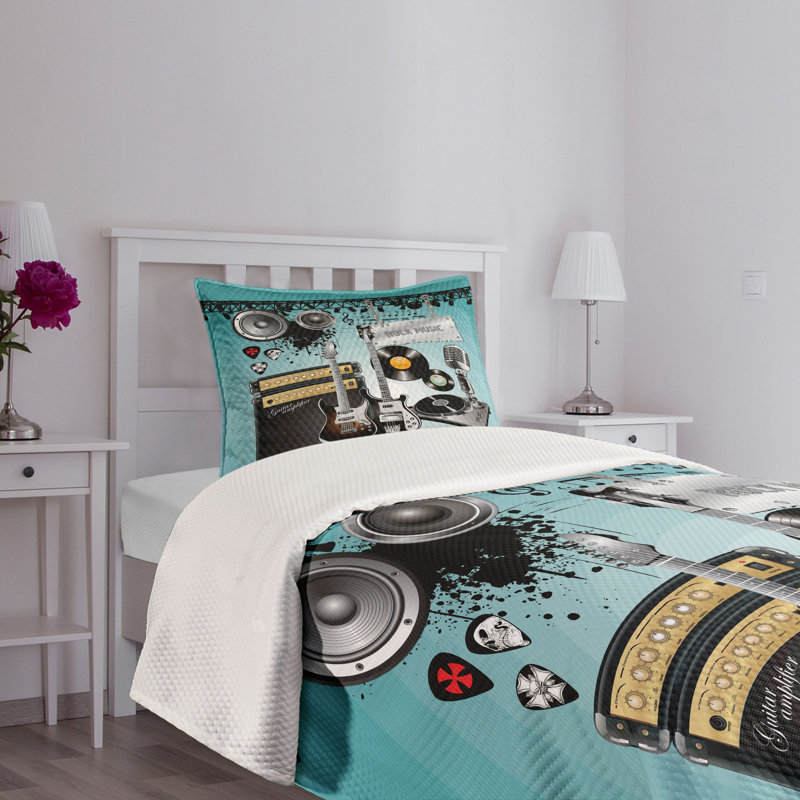 Twin Size Multicolor Rock Music Polyester Bedspread Set