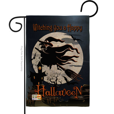 Breeze Decor G162004-Db Happy Witching You Burlap Fall Halloween Impressions Decorative Vertical 13" X 18.5" Double Sided Garden Flag