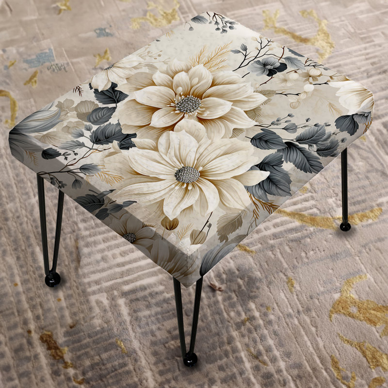 Ethereal White Chrysanthemum Boho Pattern II - Floral Rectangle Ottoman