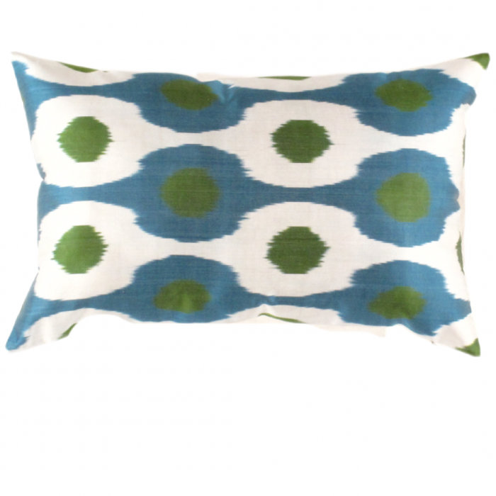 Velvet Silk Throw Pillow, Green/Light Blue Geometric
