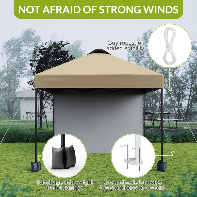 10' X 10‘ Pop Up Canopy With Sidewalls For Outdoor, Waterproof Portable Canopy With One Push Setup, Khaki
