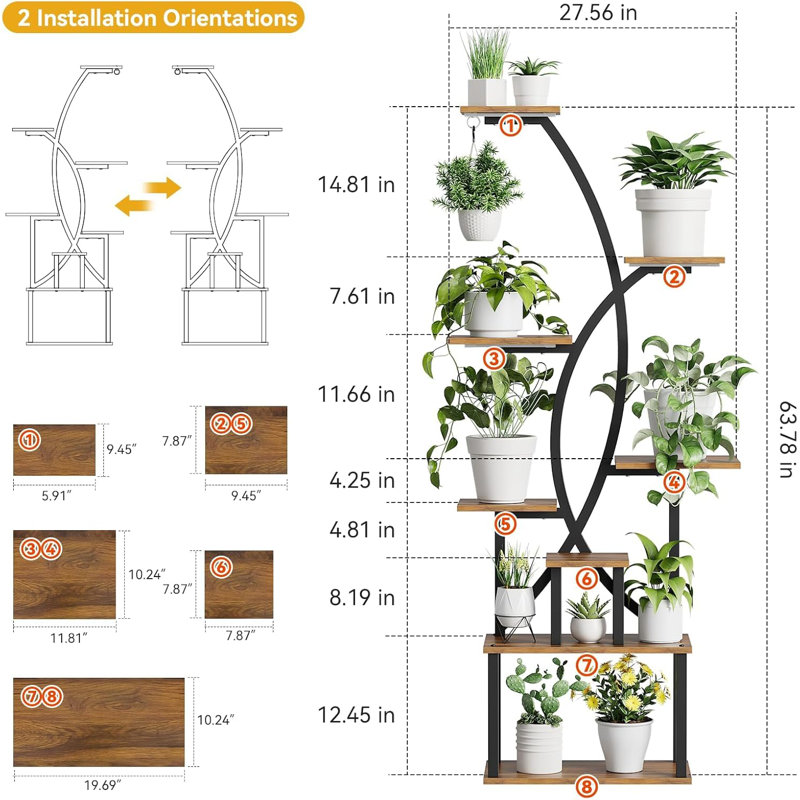 Support pour plante d'intérieur, présentoir pour plante en métal moderne pour salon / patio