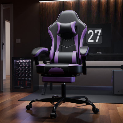 Gaming Chair, Ergonomic Computer Chair With Footrest And Massage Lumbar Support, Height Adjustable Swivel Video Game Chair For Adults, 300Lb Max, Black Purple