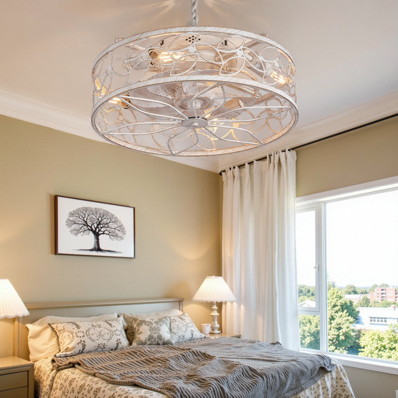 Ventilateur de plafond en cage 18 "rétro avec éclairage à DEL intégré - Fonctionnement ultra silencieux et télécommande - Style industriel pour les petits espaces (ampoule non incluse)