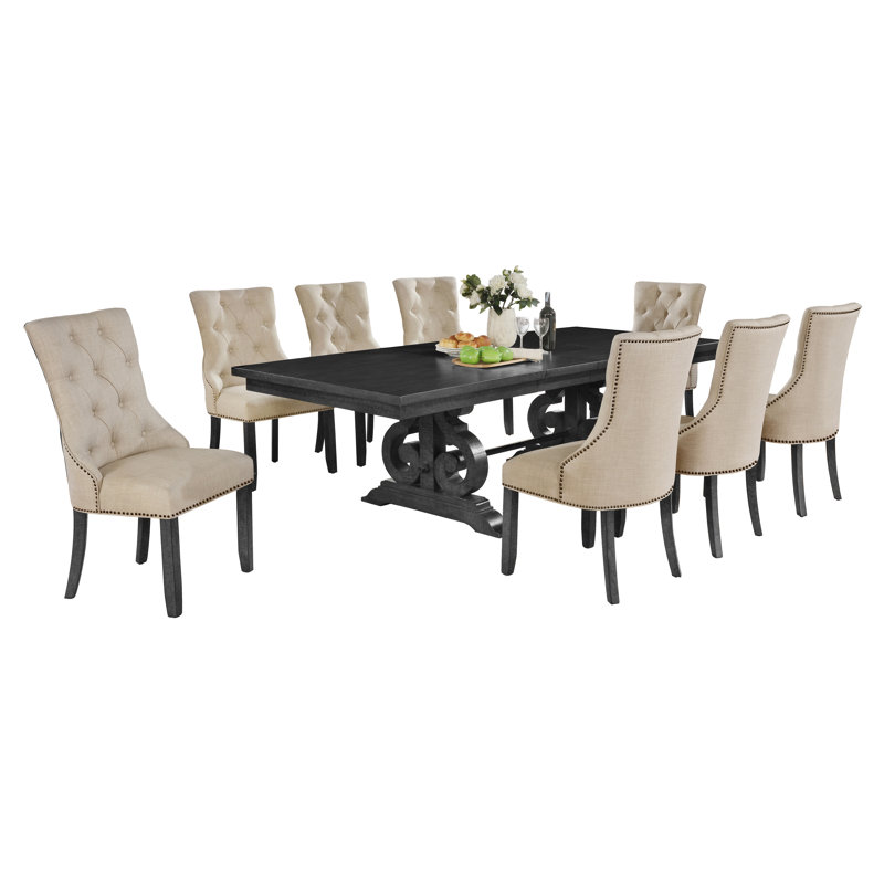 Ensemble de salle à manger extensible Hillside, Beige, 9 pièces : 1 table, 8 chaises