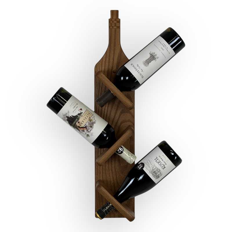 Support à vin en bois massif 3 bouteilles Gerika, Chêne médium