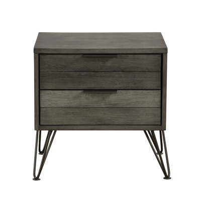 Table de chevet contemporaine à trois tons avec finition grise et pieds en métal