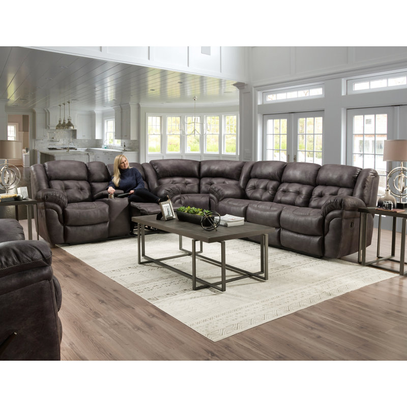 Teandrea Power Reclining Console Sectional, Charcoal