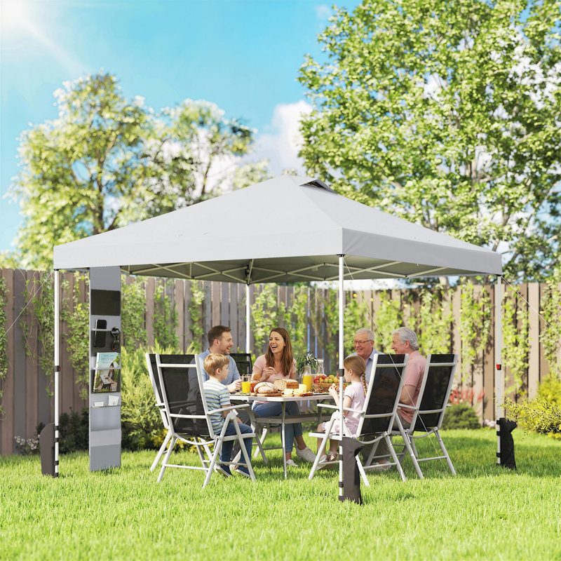 Auvent escamotable 9,6 x 9,6 pi avec poches 1 bouton, Blanc