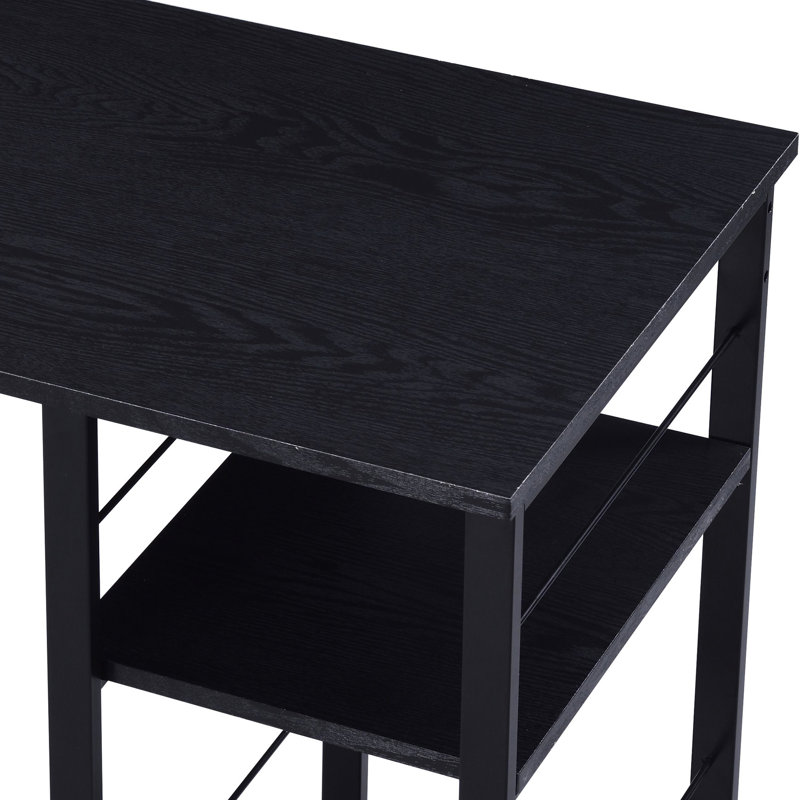 Black Office Desk With 2 Tier Shelf, Strong Metal Base For A Professional Workspace Open, Black