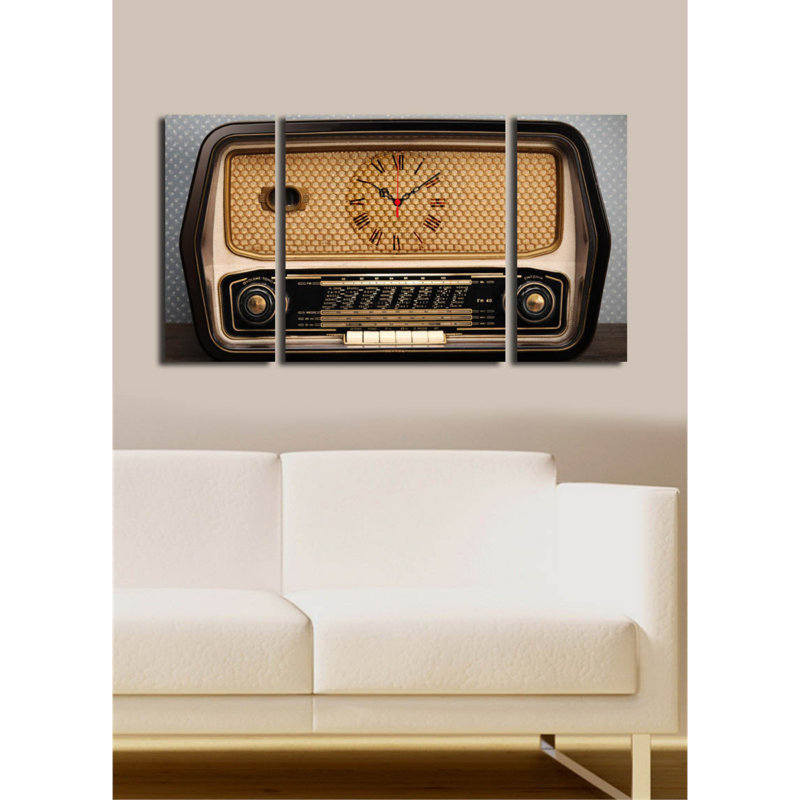 Elegant Decorative Canvas Wall Clock (3 Pieces), 33.5 x 17.7 inches | 100% Suede Canvas with 100% Wooden Frame (Thickness: 1.2 inches) | Stylish Home Décor for Living Room and Office, Unique Design & Timekeeping