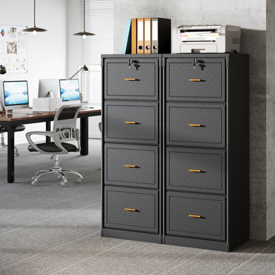 4-drawer Vertical File Cabinet Set Of 2, Office Storage Cabinet With Lock, Adjustable Hanging Bars, 51.2