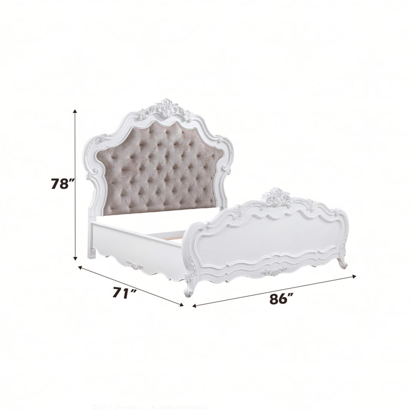 Lit Latisha en tissu et finition blanche, Grand