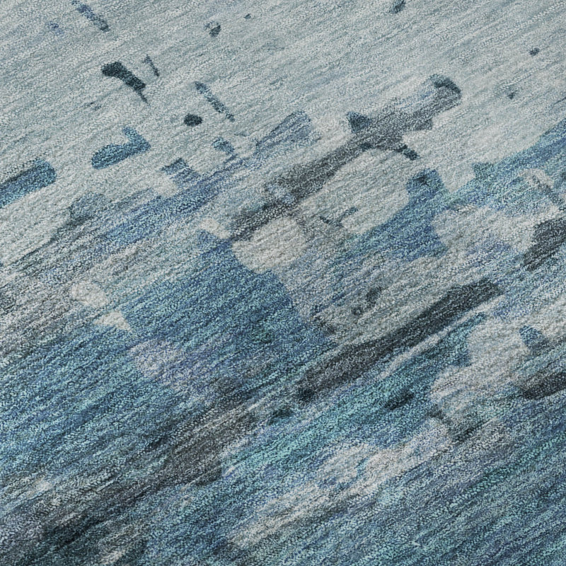 Premium Machine Washable Mayfield AMF2034 Abstract Rug, Blue, 2'6" x 3'10"