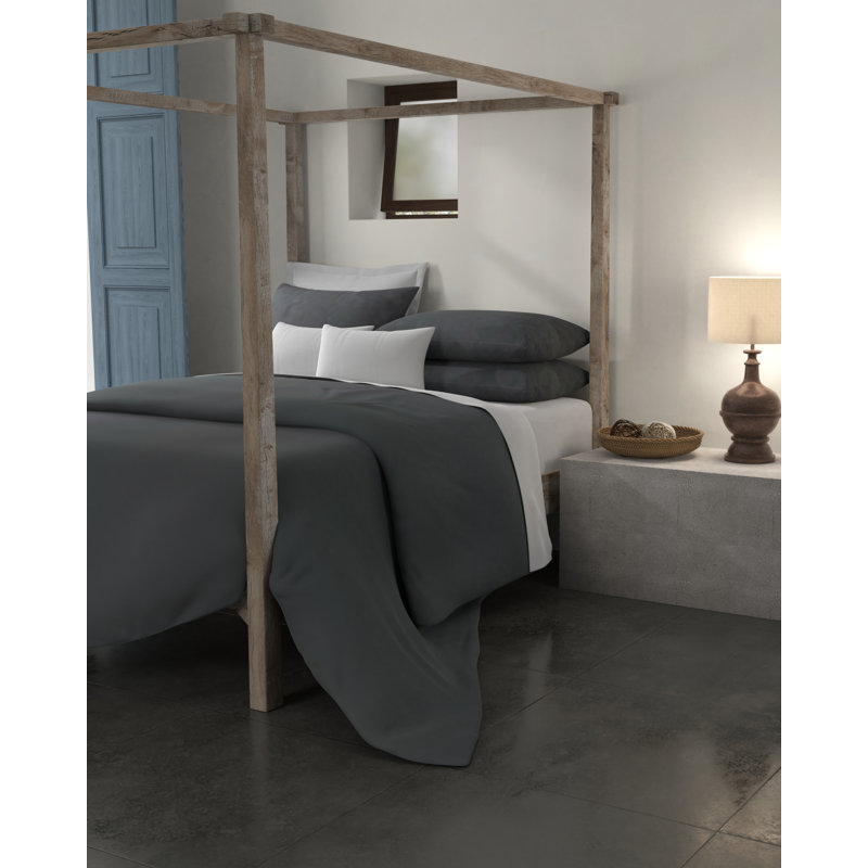Linen Duvet Cover Set, King Duvet Cover + 2 King Shams, Charcoal