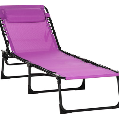Chaise longue mauve avec filet en maille respirante, coussin et méridienne inclinable à 4 positions pour la piscine