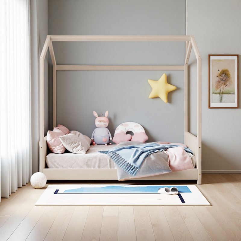 Lit en bois Velvet House, Beige, Lit double