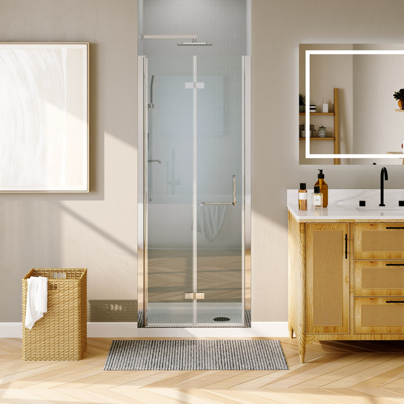 30 to 31-1/4 in. W x 72 in. Bi-Fold Semi-Frameless Shower Door in Chrome with 1/4" Clear Tempered Glass