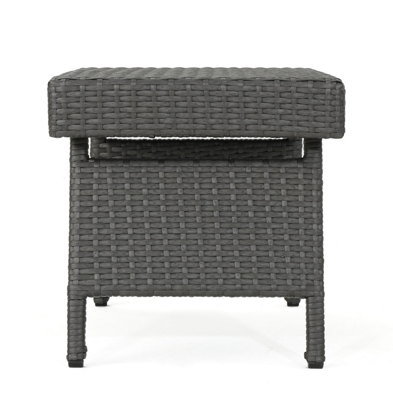 PE Wicker Snack Table, Rattan Side End Table for Living Room Patio, Brown, Set of 1