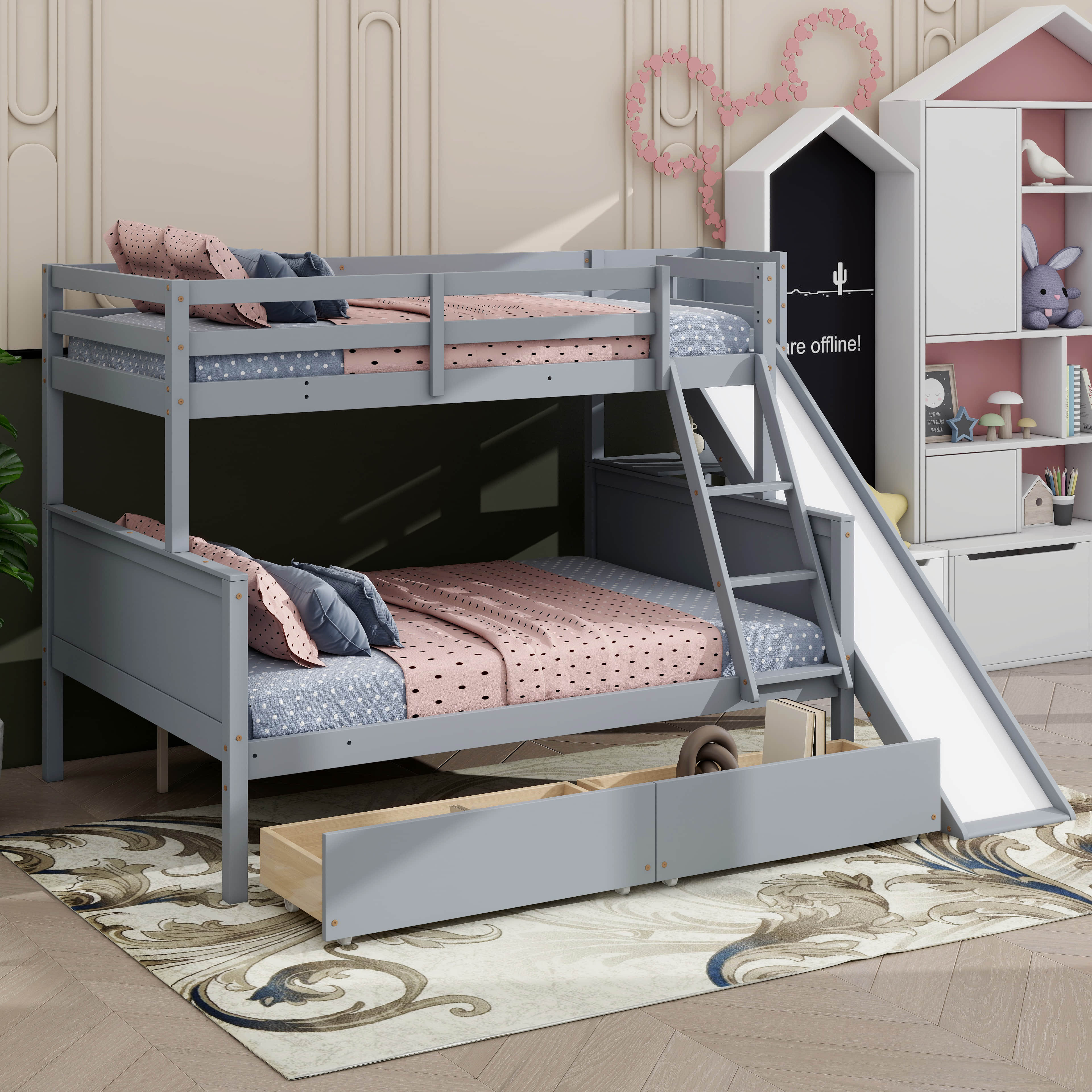 Latitude Run® Twin Over Full Bunk Bed With Slide, Drawer Storage, And ...