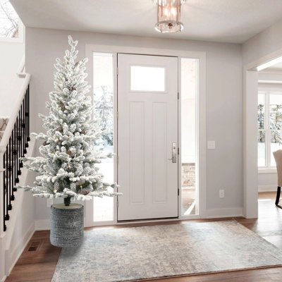 4.5ft Flocked Christmas Tree With 150 Warm White Led Lights, 720 Pe+ Branches And Pot Base - Make Your Home Entryway Tips, 19 Pine Small For Tabletop Holiday Decorative Accents