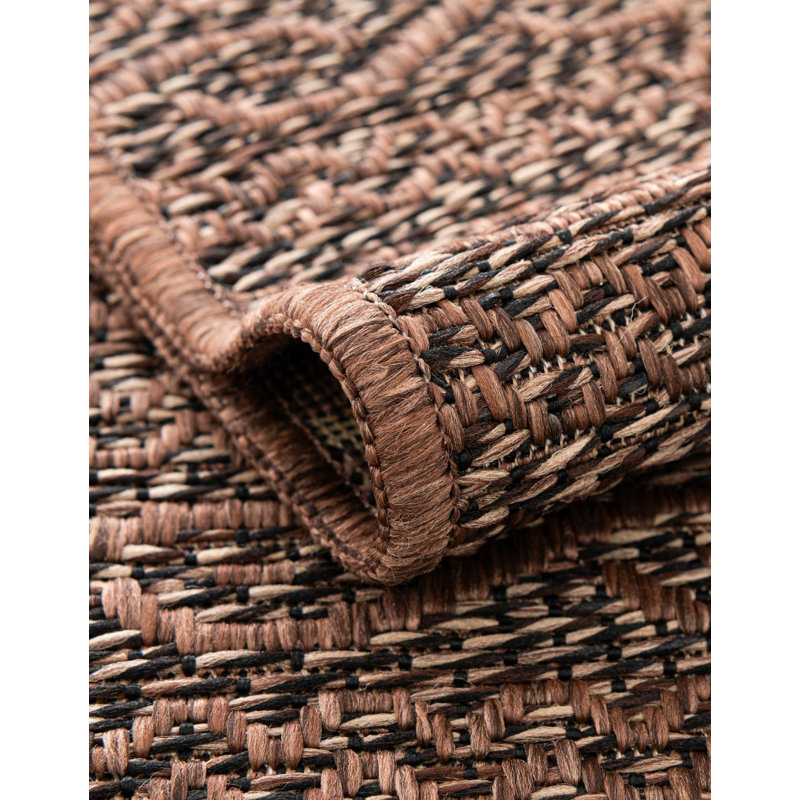 Tapis rayé intérieur / extérieur Robbinston, Brown, Rectangle 4'1" x 6'1"