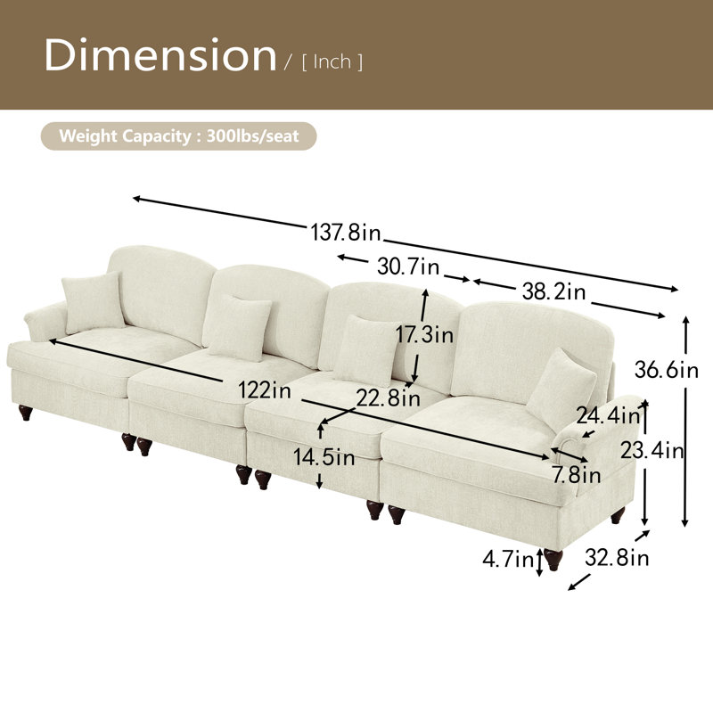 Elegant Mid Century Large 4 Seater Sofa Couch With Flared Arms And Removable Ruffles Pleats Skirts And Spindle Legs