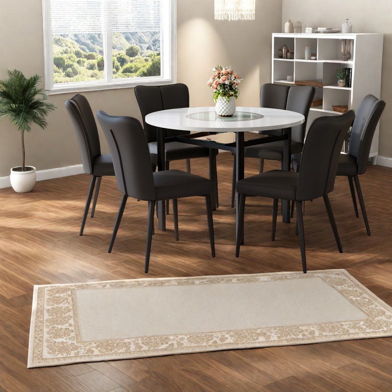 Ensemble de table de salle à manger moderne avec incrustation de verre, métal blanc et noir pour la cuisine domestique