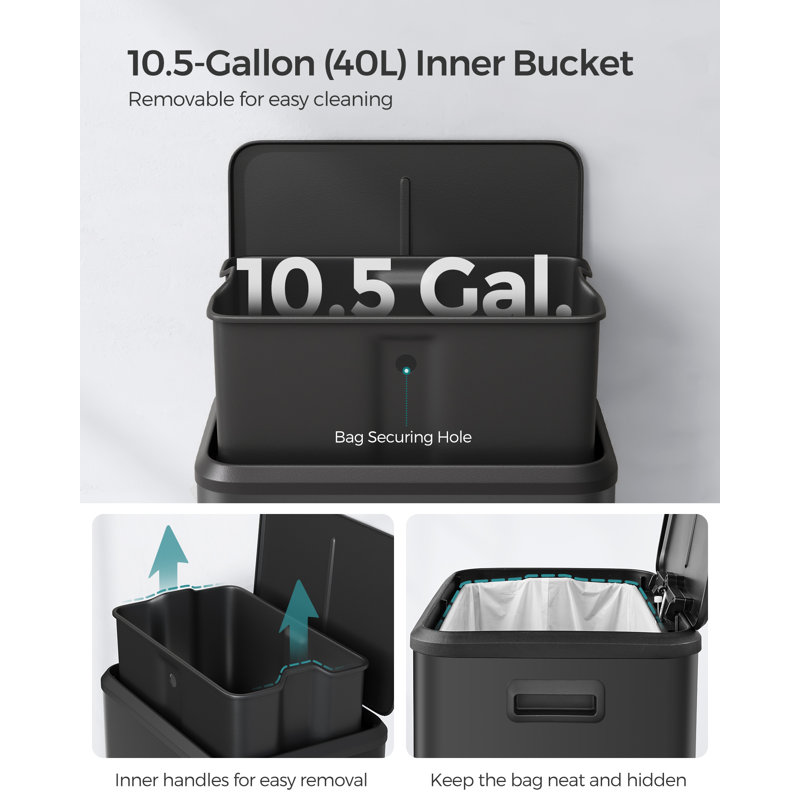 10.5-Gallon Ink Black Stainless Steel Pedal Trash Can