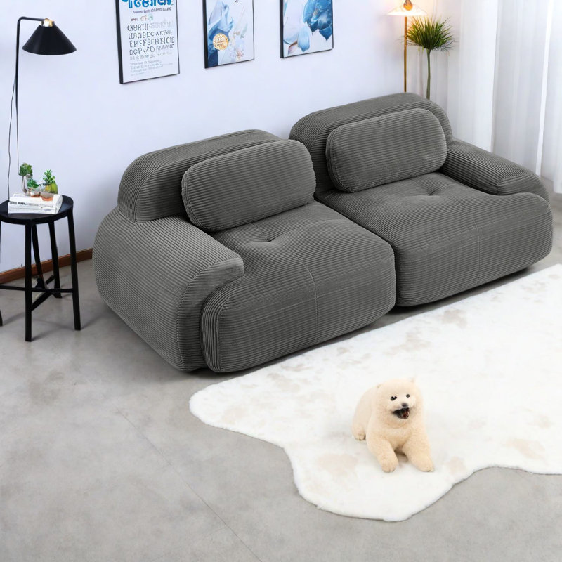 Canapés modulaires gris modernes avec velours côtelé de luxe et accoudoirs courbés pour la maison