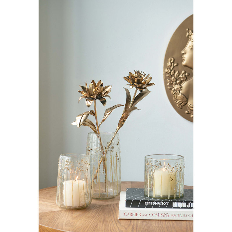 D5.5x9.5 "Vase en verre transparent avec motifs botaniques verts