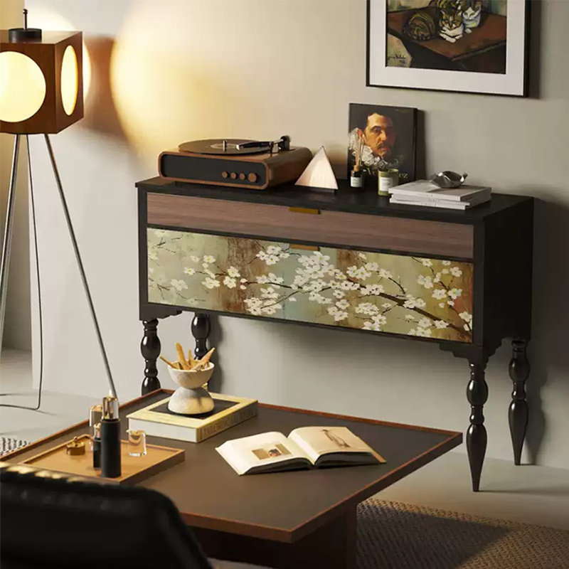 Retro Multifunctional Console Table with Drawers, Black