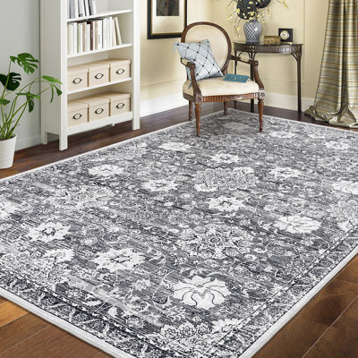 8 x 10 tapis pour salon Tapis Boho Tapis lavable Tapis rétro pour chambre à coucher Résistant aux taches Jeté Tapis pliant pour chambre d'enfant Gris foncé