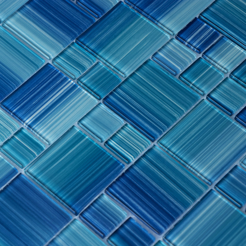 Carrelage mosaïque en verre pour piscine, Bleu méditerranéen