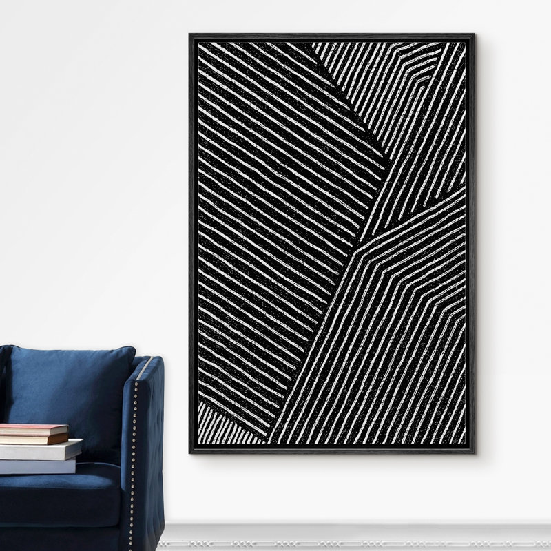Signature signée, impression sur toile encadrée, blocs d'art au trait foncé, formes géométriques, illustrations, art moderne, alternative multicolore multicolore ultra pour le salon, la chambre à coucher, le bureau - 16 po x 24 po naturel