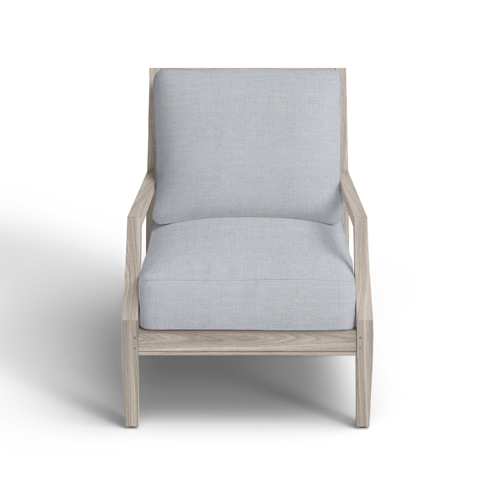 Haley Sunbrella® Patio Lounge Chair, Oyster Teak, No welt + Standard fill, Linen Chambray