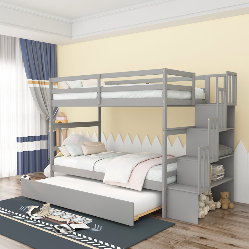 Lit simple pour enfant en bois massif, gris