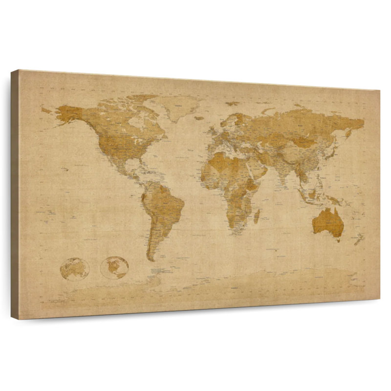 Aliaz World Map Antique Style I, 8" H x 12" W