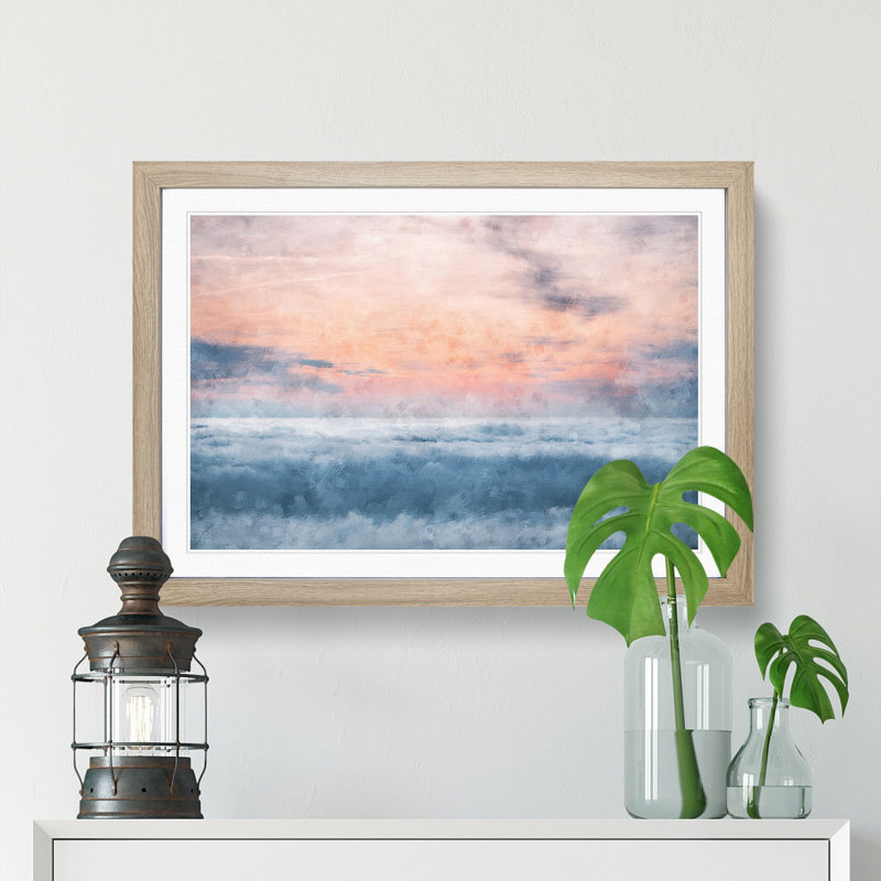 Sea and Clouds in Blue and Pink - Picture Frame Painting Print, Oak Framed, 45cm H x 63cm W x 2cm D
