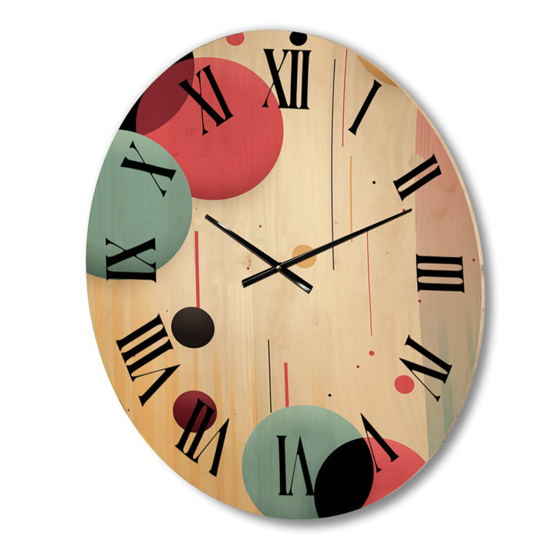 Horloge murale rétro géométrique circulaire en bleu et rose III, Petit
