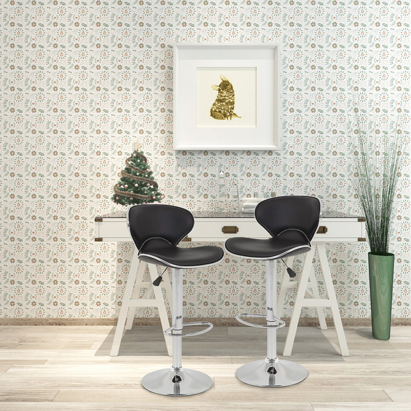 Set of 2 Bar Stools Modern PU Leather Height Adjustable Counter Bar Chairs Hydraulic Island Bar Stools  Swivel Bar Stools Armless Dining Chairs Kitchen Chairs with Back and Footrest