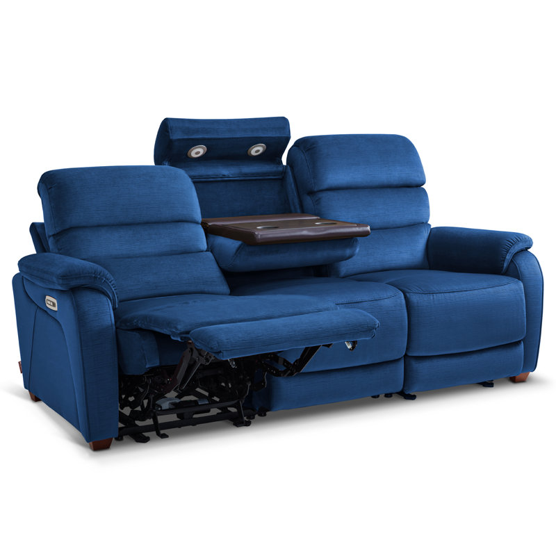 Power Reclining Sofa with Drop Down Table, Touch light, 3-Seat Recliner Couch with Adjustable Headrest, Navy Blue