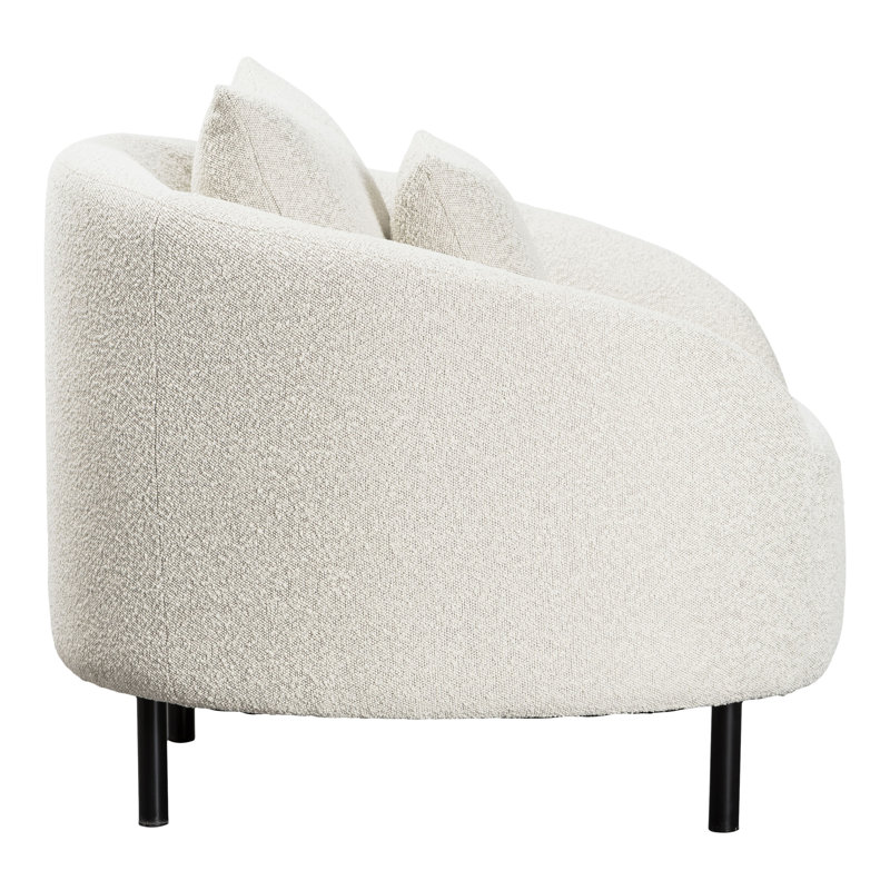 Rani White Boucle Round Back Barrel Chair with Throw Pillows