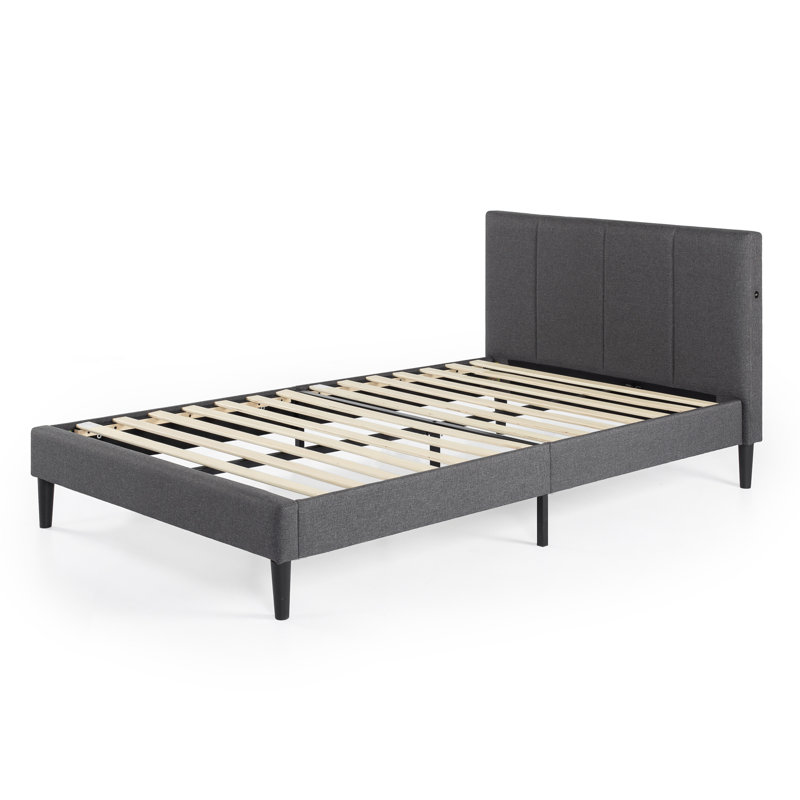 Lit plateforme tapissier Zinus, Grand, Gris