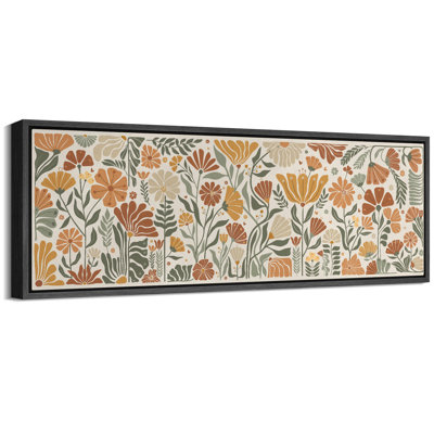Plant Abstraction " Retro Orange Green Floral Pattern Antique Abstract Botanical Wildflowers "