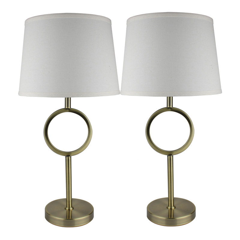 Edmund Metal Table Lamp, Antique Brass with Cream Shades