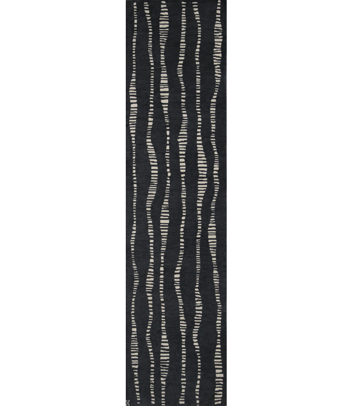 Terranova Wool Striped Area Rug in Onyx/Ivory, Runner 3' x 9'