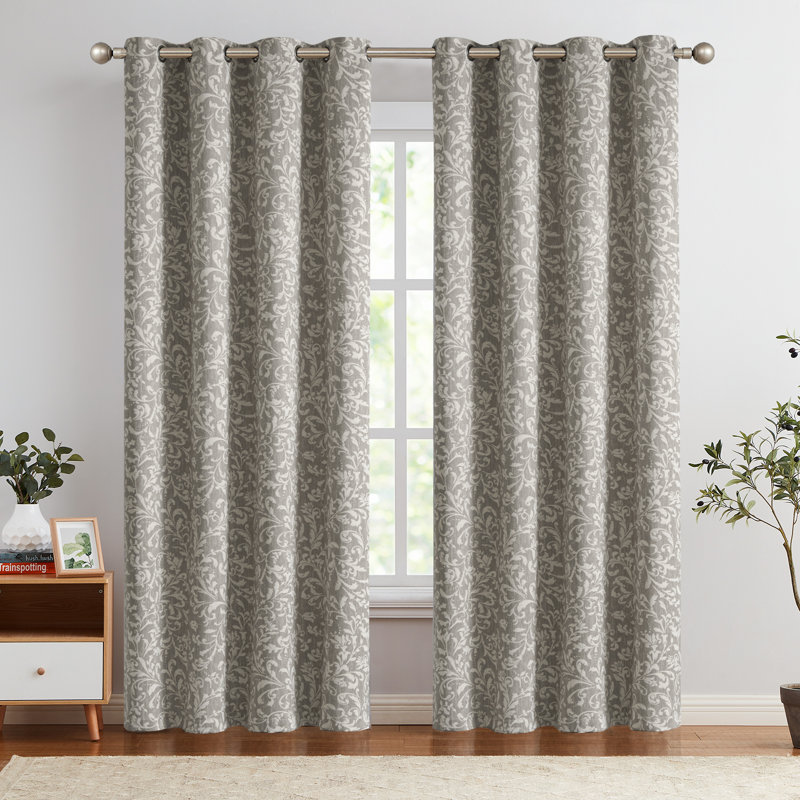 Coralia Polyester Room Darkening Curtain Pair, Scroll Gray, 50" W x 84" L