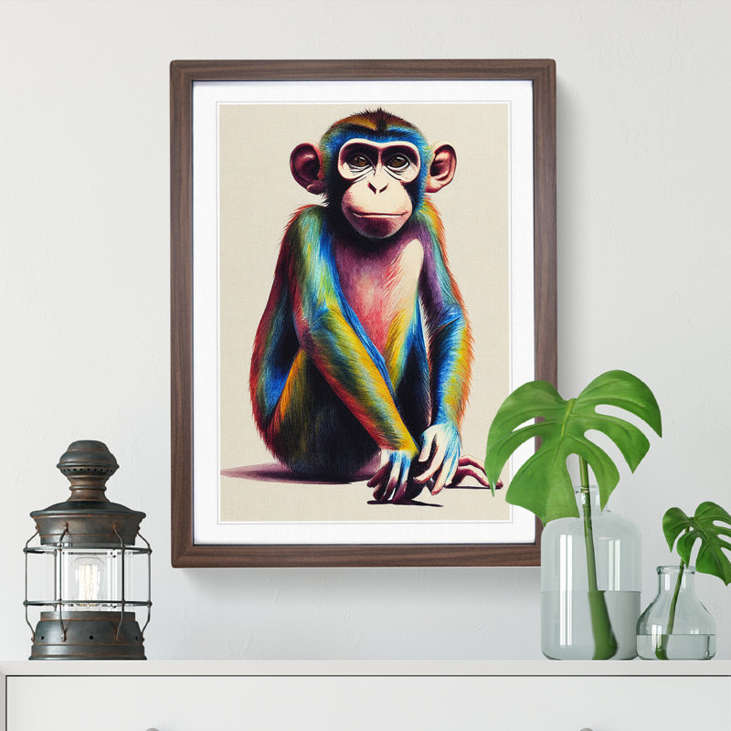 Monkey in Colour No.1 - Framed Print, 34cm H x 25cm W, Brown
